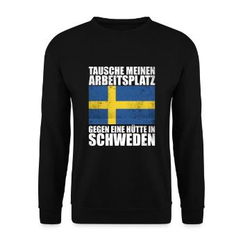 Tausche Arbeitsplatz gegen Hütte in Schweden - Unisex Pullover - Schwarz - Vorne - Alina (178cm) & Michal (187cm)