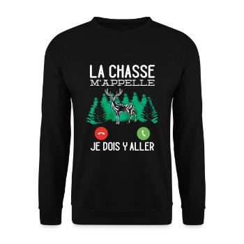 Chasseur Idée Cadeau Original La Chasse M'appelle - Sweat-shirt Unisexe - noir - Devant - Alina (178cm) & Michal (187cm)
