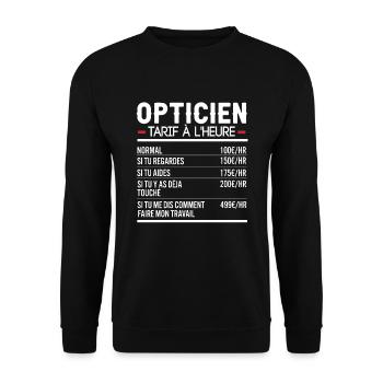 Opticien Idée Cadeau Humour - Sweat-shirt Unisexe - noir - Devant - Alina (178cm) & Michal (187cm)