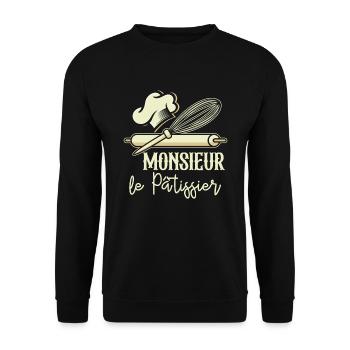 Monsieur Le Pâtissier Cadeau Homme Pâtisserie - Sweat-shirt Unisexe - noir - Devant - Alina (178cm) & Michal (187cm)