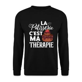 La Pâtisserie C'est Ma Thérapie Humour Pâtissière - Sweat-shirt Unisexe - noir - Devant - Alina (178cm) & Michal (187cm)