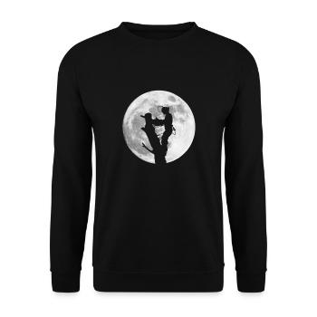 Baumpfleger Arborist im Mondschein Wald Motorsäge - Unisex Pullover - Schwarz - Vorne - Alina (178cm) & Michal (187cm)