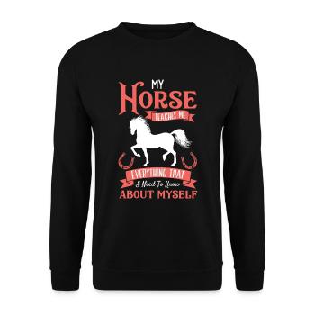 Mein Pferd Lehrt Mich Alles, Was - Pferd - Unisex Pullover - Schwarz - Vorne - Alina (178cm) & Michal (187cm)