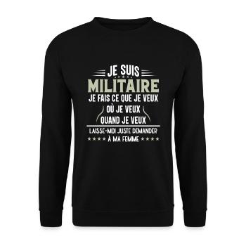 Militaire En Couple Idée Cadeau Pour Mon Mari - Sweat-shirt Unisexe - noir - Devant - Alina (178cm) & Michal (187cm)