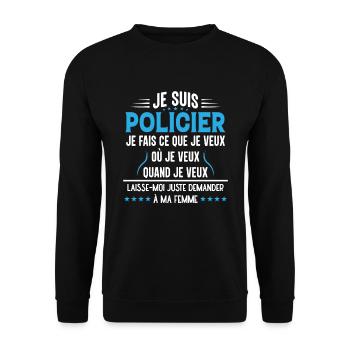 Policier En Couple Idée Cadeau Pour Mon Mari - Sweat-shirt Unisexe - noir - Devant - Alina (178cm) & Michal (187cm)