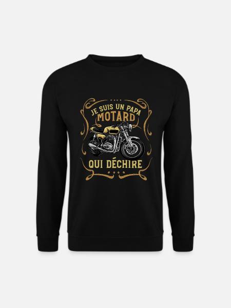 Papa Motard Qui Déchire Idée Cadeau Moto Humour - Sweat-shirt Unisexe - noir