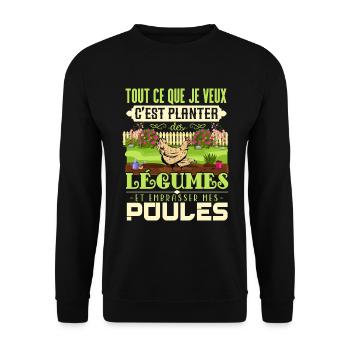Planter Des Légumes Et Embrasser Mes Poules Cadeau - Sweat-shirt Unisexe - noir - Devant - Alina (178cm) & Michal (187cm)