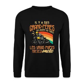 Opa Biker Humor Idee Geschenk Opa Motorrad - Unisex Pullover - Schwarz - Vorne - Alina (178cm) & Michal (187cm)