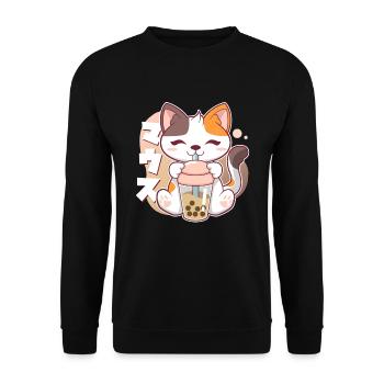 Chat Boba Bubble Tea Kawaii Anime Neko - Sweat-shirt Unisexe - noir - Devant - Alina (178cm) & Michal (187cm)