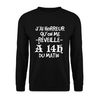 14h du Matin Humour Cadeau Ado Geek - Sweat-shirt Unisexe - noir - Devant - Alina (178cm) & Michal (187cm)