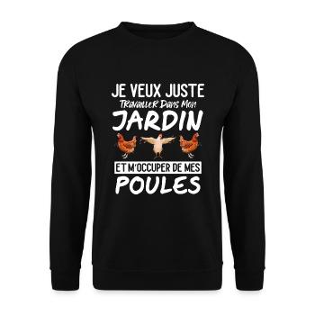 Jardin Poules Humour Jardinage Retraite Cadeau - Sweat-shirt Unisexe - noir - Devant - Alina (178cm) & Michal (187cm)