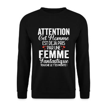 Cet Homme Est Pris Cadeau Saint Valentin Couple - Sweat-shirt Unisexe - noir - Devant - Alina (178cm) & Michal (187cm)