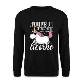 J'Peux Pas J'ai Rendez Vous Avec Ma Licorne Humour - Sweat-shirt Unisexe - noir - Devant - Alina (178cm) & Michal (187cm)