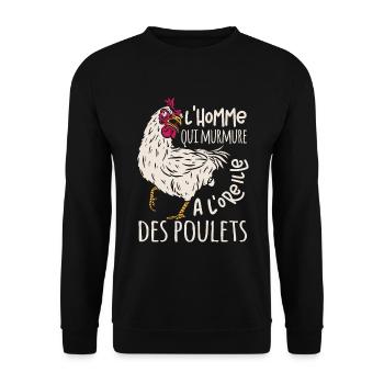 L'homme Qui Murmure Poulets Humour Poules Cadeau - Sweat-shirt Unisexe - noir - Devant - Alina (178cm) & Michal (187cm)