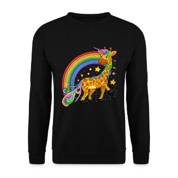 Fantasy Fairy Tale Animal Rainbow Giraffe Unicorn - Unisex Sweatshirt - black - Front - Alina (178cm) & Michal (187cm)