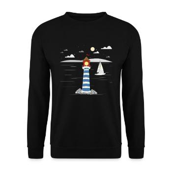 Segeln Geschenkidee Segelboot Küste Leuchtturm - Unisex Pullover - Schwarz - Vorne - Alina (178cm) & Michal (187cm)