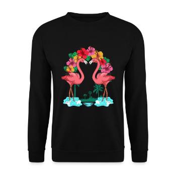 Vogel Zoo Tier Geschenk Sommer Blumen Flamingo - Unisex Pullover - Schwarz - Vorne - Alina (178cm) & Michal (187cm)