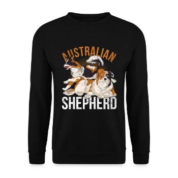 Hundeliebhaber Geschenkidee Australian Shepherd - Unisex Pullover - Schwarz - Vorne - Alina (178cm) & Michal (187cm)