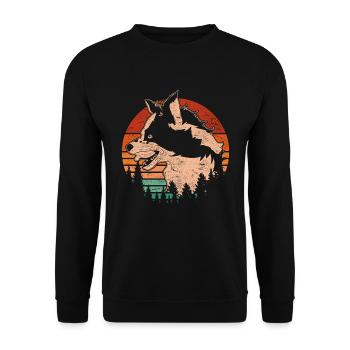 Aussie Dog Gift Retro Australian Shepherd - Unisex Sweatshirt - black - Front - Alina (178cm) & Michal (187cm)