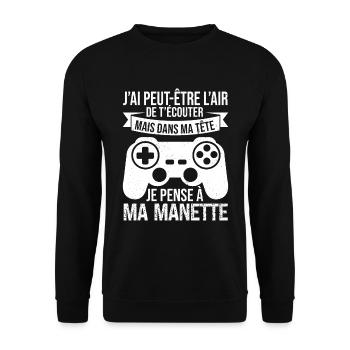 Gamer Je Pense À Ma Manette Cadeau Jeux Vidéos - Sweat-shirt Unisexe - noir - Devant - Alina (178cm) & Michal (187cm)