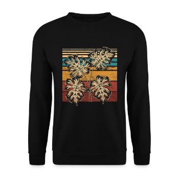 Retro Houseplant Leaves Tropical Monstera - Unisex Sweatshirt - black - Front - Alina (178cm) & Michal (187cm)
