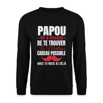 Papou Meilleur Cadeau Fête Des Pères Original Papy - Sweat-shirt Unisexe - noir - Devant - Alina (178cm) & Michal (187cm)