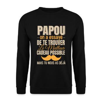 Papou Meilleur Cadeau Fête Des Pères Original Papy - Sweat-shirt Unisexe - noir - Devant - Alina (178cm) & Michal (187cm)