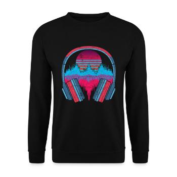 80s Vaporwave Music Gift Headphone Soundwave - Unisex Sweatshirt - black - Front - Alina (178cm) & Michal (187cm)