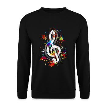 Bunter Violinschlüssel Musik Notenschlüssel - Unisex Pullover - Schwarz - Vorne - Alina (178cm) & Michal (187cm)