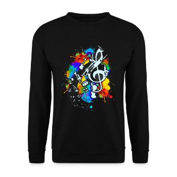 Musik Geschenkidee Violinschlüssel Notenschlüssel - Unisex Pullover - Schwarz - Vorne - Alina (178cm) & Michal (187cm)