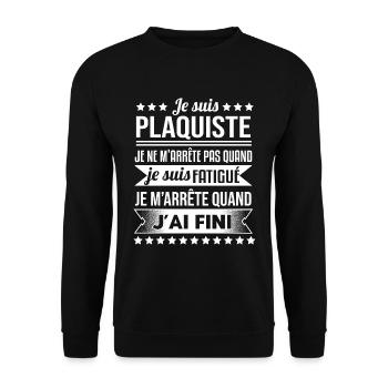 Plaquiste Pas Fatigué Idée Cadeau Plâtrier Humour - Sweat-shirt Unisexe - noir - Devant - Alina (178cm) & Michal (187cm)