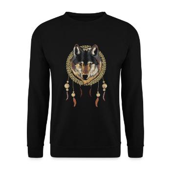 Boho Gift Idea Animal Motif Dream Catcher Wolf - Unisex Sweatshirt - black - Front - Alina (178cm) & Michal (187cm)