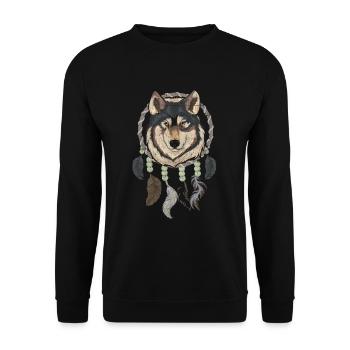 Plumes indiennes Boho Dream Catcher Wolf - Sweat-shirt Unisexe - noir - Devant - Alina (178cm) & Michal (187cm)