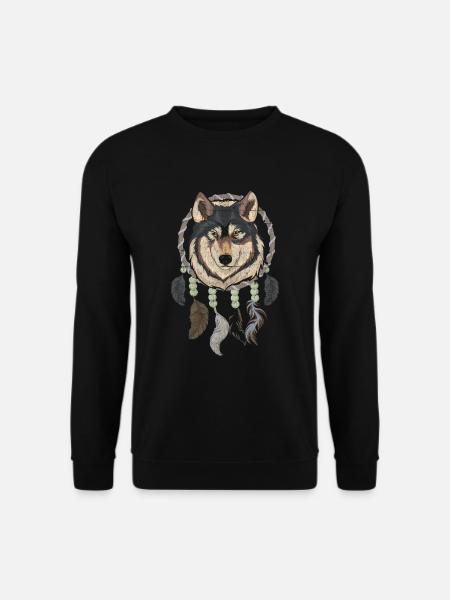 Indianer Federn Boho Traumfänger Wolf - Unisex Pullover - Schwarz