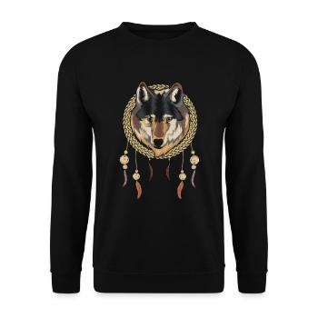 Indian Boho Style Gift Wolf Dream Catcher - Unisex Sweatshirt - black - Front - Alina (178cm) & Michal (187cm)