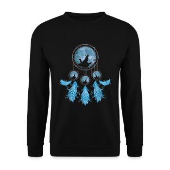 Gift Idea Feathers Dream Catcher Howling Wolf - Unisex Sweatshirt - black - Front - Alina (178cm) & Michal (187cm)