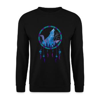 Gift Idea Feathers Dream Catcher Howling Wolf - Unisex Sweatshirt - black - Front - Alina (178cm) & Michal (187cm)