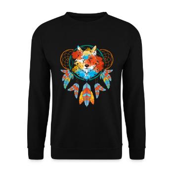 Animal Motif Gift Wolf Indian Boho Dream Catcher - Unisex Sweatshirt - black - Front - Alina (178cm) & Michal (187cm)
