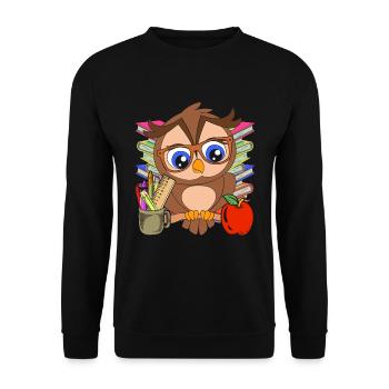 School Animal Motif Gift School Beginners Owl - Unisex Sweatshirt - black - Front - Alina (178cm) & Michal (187cm)
