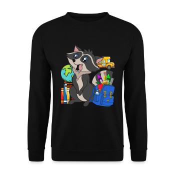 School Animal Motif Gift School Beginners Raccoon - Unisex Sweatshirt - black - Front - Alina (178cm) & Michal (187cm)