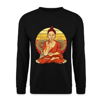 Retro Buddha - Unisex Pullover - Schwarz - Vorne - Alina (178cm) & Michal (187cm)