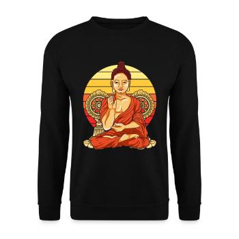 Buddhist Geschenk Meditation Retro Buddha - Unisex Pullover - Schwarz - Vorne - Alina (178cm) & Michal (187cm)