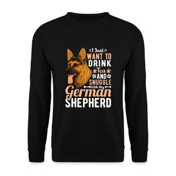Tee Trinken Kuscheln Mit Deutschem Schäferhund - Unisex Pullover - Schwarz - Vorne - Alina (178cm) & Michal (187cm)