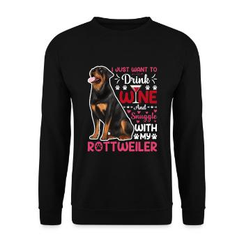 Wein Trinken Kuscheln Mit Rottweiler Hundehalter - Unisex Pullover - Schwarz - Vorne - Alina (178cm) & Michal (187cm)