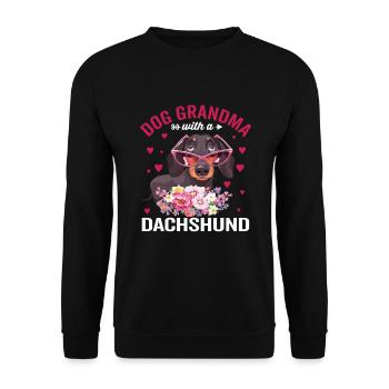 Hund Oma Mit Dackel Lustige Hundehalter Liebhaber - Unisex Pullover - Schwarz - Vorne - Alina (178cm) & Michal (187cm)
