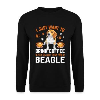 Kaffee Trinken Und Kuscheln Mit Beagle - Unisex Pullover - Schwarz - Vorne - Alina (178cm) & Michal (187cm)