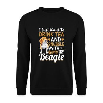 Tee Trinken Und Kuscheln Mit Beagle - Unisex Pullover - Schwarz - Vorne - Alina (178cm) & Michal (187cm)