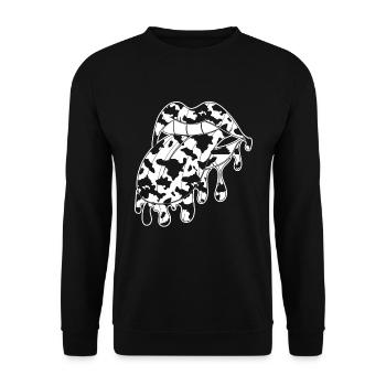 Kuhflecken Mund Kuh Muster Geschenk Bauernhof Kuh - Unisex Pullover - Schwarz - Vorne - Alina (178cm) & Michal (187cm)