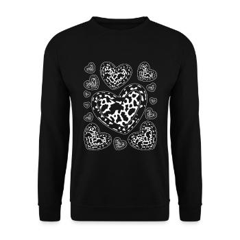 Kuh Muster Herzen Kuhflecken Geschenk Tier Kuh - Unisex Pullover - Schwarz - Vorne - Alina (178cm) & Michal (187cm)