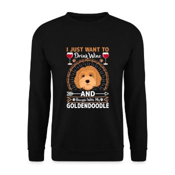 Trinken Wein Kuscheln Mit Goldendoodle - Unisex Pullover - Schwarz - Vorne - Alina (178cm) & Michal (187cm)
